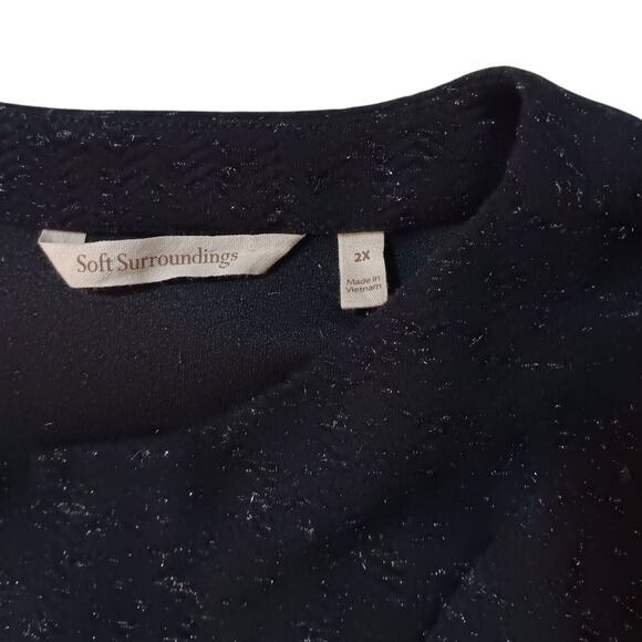 SOFT SURROUNDINGS Long Tunic Top Shirt 2X Faux Leather Trim Boxy Lagenlook Black - Picture 7 of 12